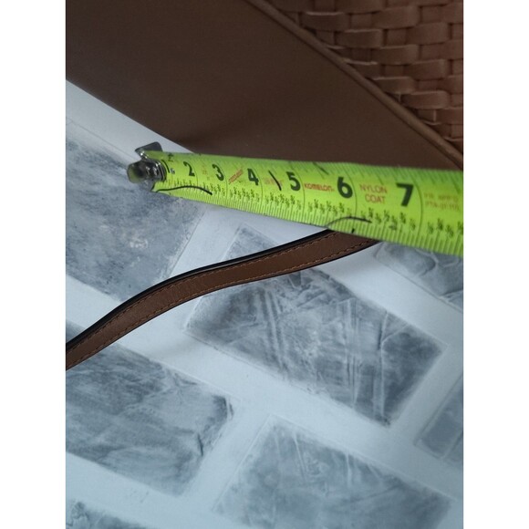 TORY BURCH THEA Tobacco Brown WOVEN Leather Center Zip Handbag READ - Picture 10 of 16